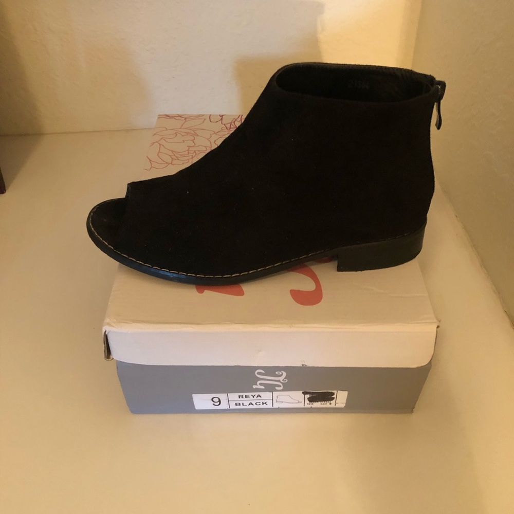 J.Renee Open-Toe Ankle Bootie in Black Suede